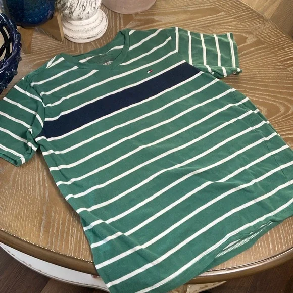 Big Boy Tommy Hilfiger Short sleeve Kelly green & navy blue Striped Tee Shirt - Picture 3 of 6